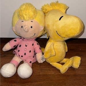 Peanuts Woodstock Yellow Plush Toy and Sally Pink Polka Dot Plush Set